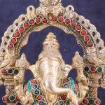 Exquisite Pure Brass Lord Ganesha Idol with Meenakari Stonework - 8" Height